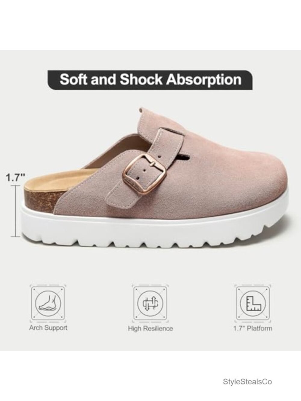 Suede Clogs Non-Slip Slip-On Mules Platform Sandals Arch Support Adjustable - Picture 3 of 6